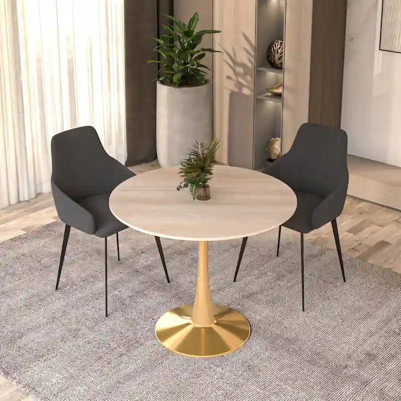 Bristol 35 Round Dining Table for 4 with MDF Tabletop in Gold Steel Base for Kitchen & Dining Room