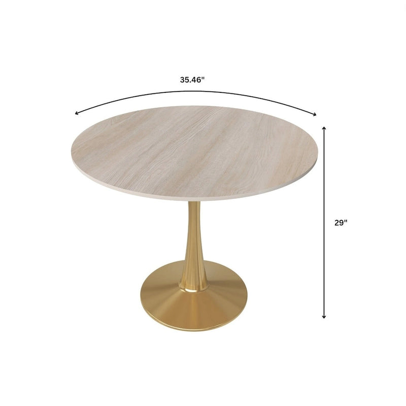 Bristol 35 Round Dining Table for 4 with MDF Tabletop in Gold Steel Base for Kitchen & Dining Room