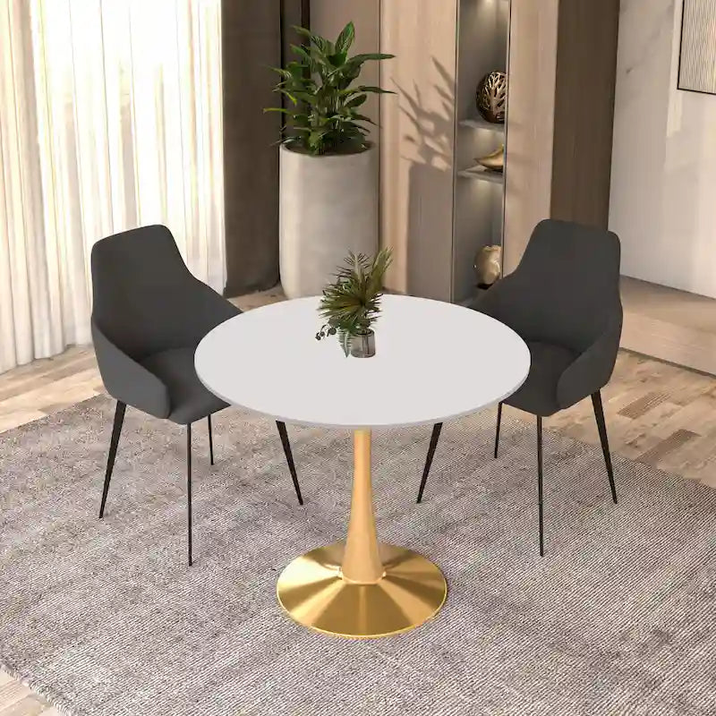 Bristol 35 Round Dining Table for 4 with MDF Tabletop in Gold Steel Base for Kitchen & Dining Room
