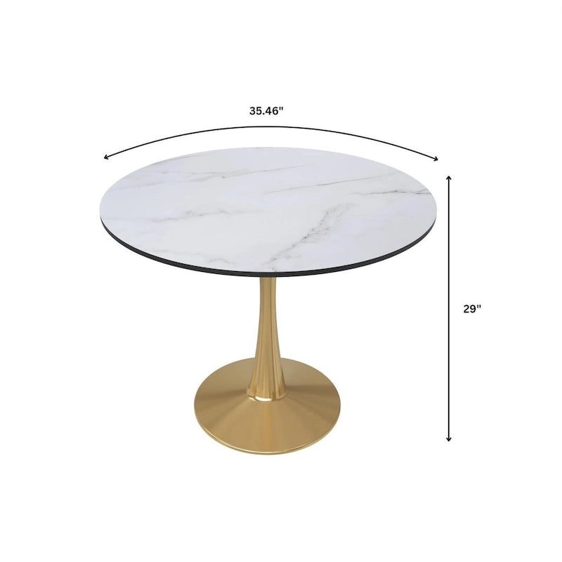 Bristol 35 Round Dining Table for 4 with MDF Tabletop in Gold Steel Base for Kitchen & Dining Room