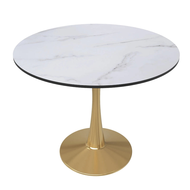 Bristol 35 Round Dining Table for 4 with MDF Tabletop in Gold Steel Base for Kitchen & Dining Room