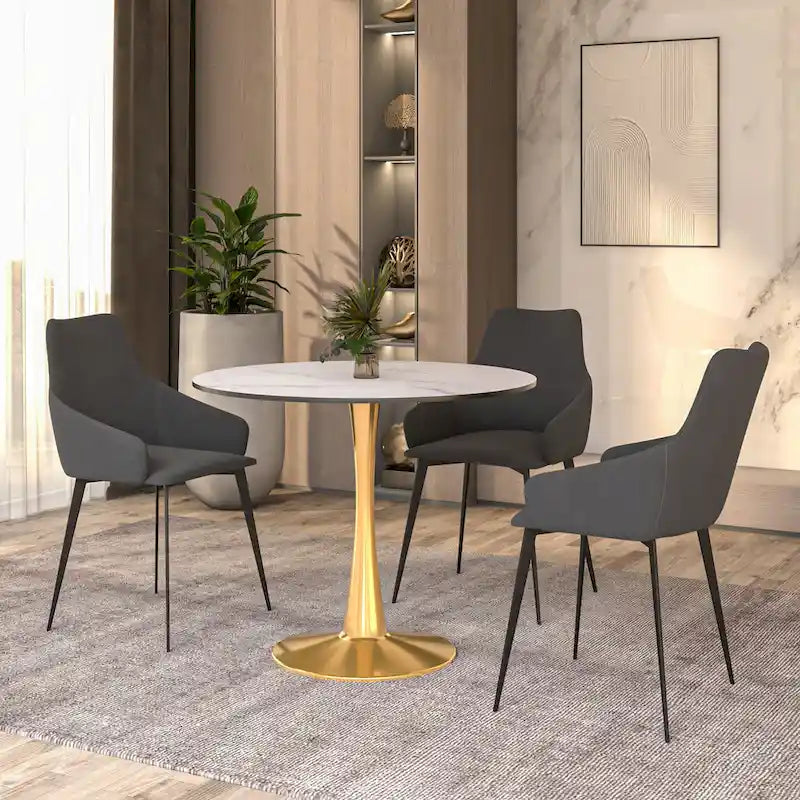 Bristol 35 Round Dining Table for 4 with MDF Tabletop in Gold Steel Base for Kitchen & Dining Room