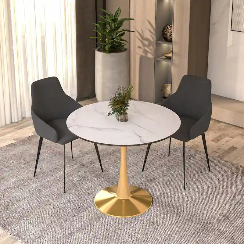 Bristol 35 Round Dining Table for 4 with MDF Tabletop in Gold Steel Base for Kitchen & Dining Room