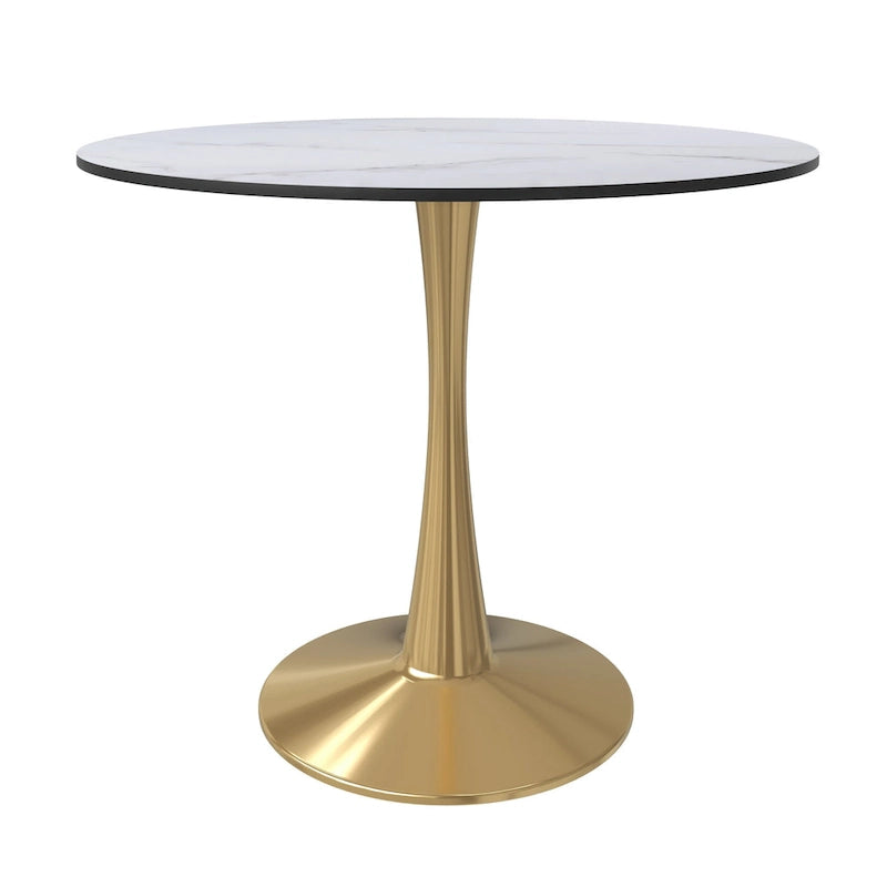Bristol 35 Round Dining Table for 4 with MDF Tabletop in Gold Steel Base for Kitchen & Dining Room