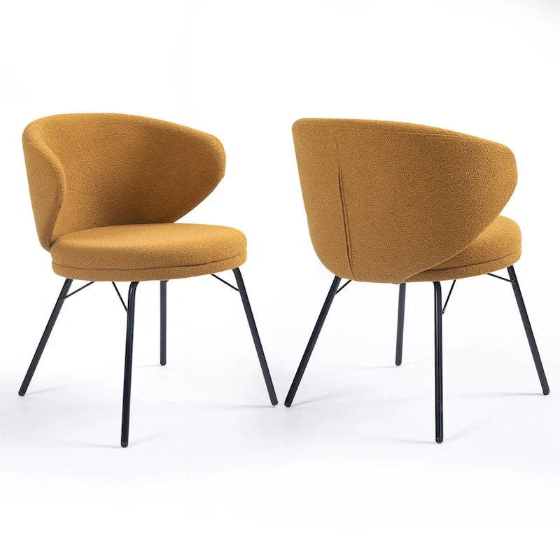 Set of 2 Barclay Orange Boucle Fabric Dining Chair with Black Iron Legs