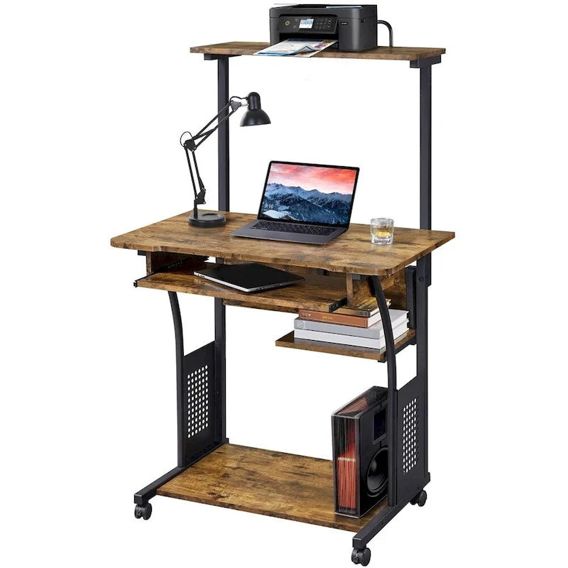 Yaheetech Portable Computer Desk with 4 Shelves and Keyboard Tray