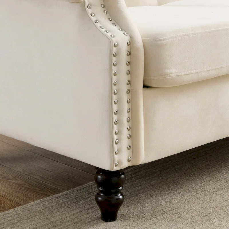 79 Chesterfield Sofa Grey Velvet for Living Room, 3 Seater Sofa Tufted Couch with Rolled Arms and Nailhead