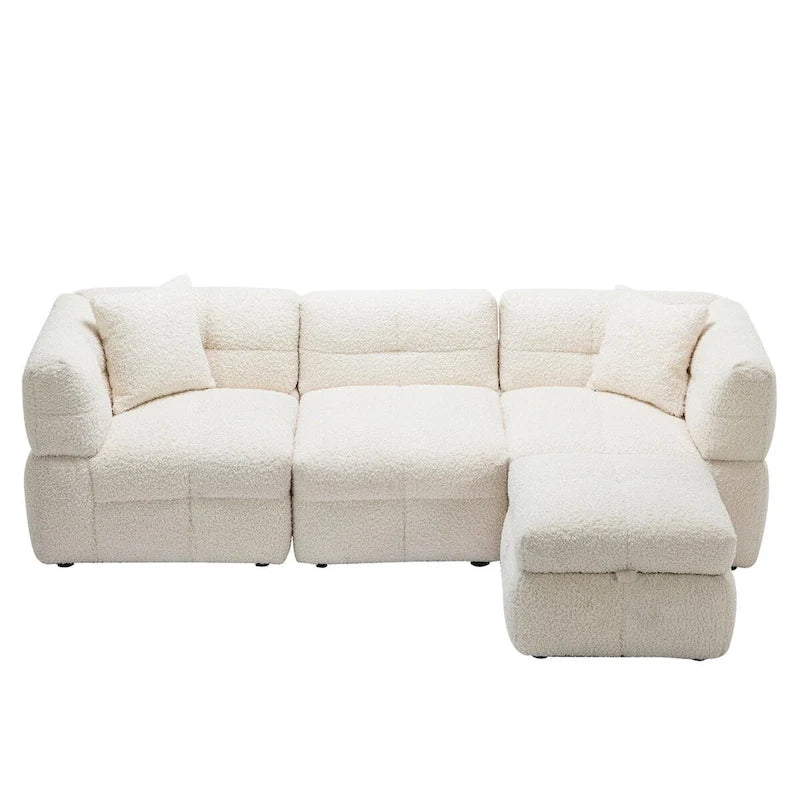 87.7 Sectional Sofa Cozy Teddy Fleece Fabric Sectional Sofa Couch
