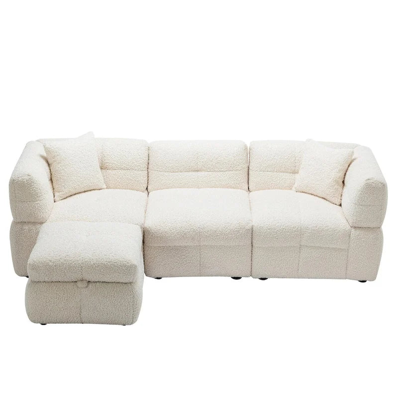 87.7 Sectional Sofa Cozy Teddy Fleece Fabric Sectional Sofa Couch