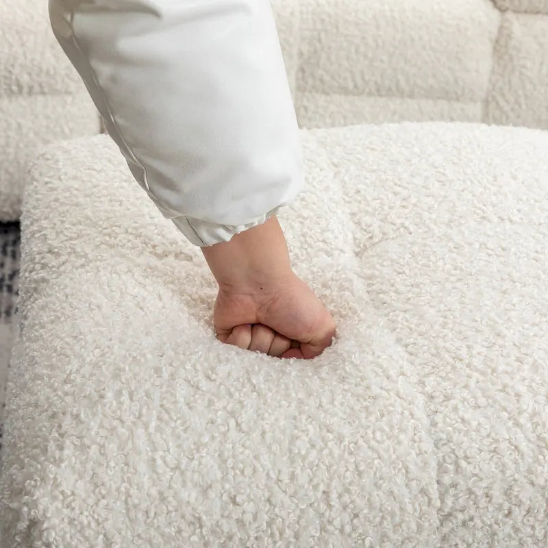 87.7 Sectional Sofa Cozy Teddy Fleece Fabric Sectional Sofa Couch