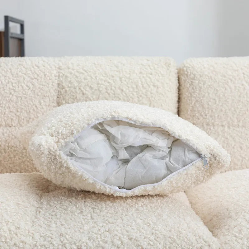 87.7 Sectional Sofa Cozy Teddy Fleece Fabric Sectional Sofa Couch