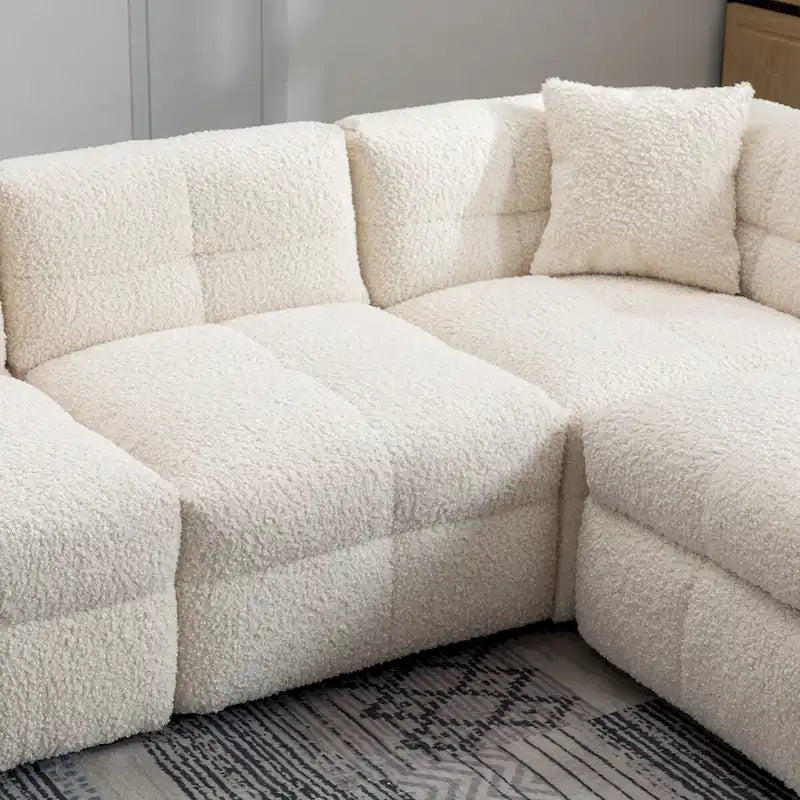 87.7 Sectional Sofa Cozy Teddy Fleece Fabric Sectional Sofa Couch