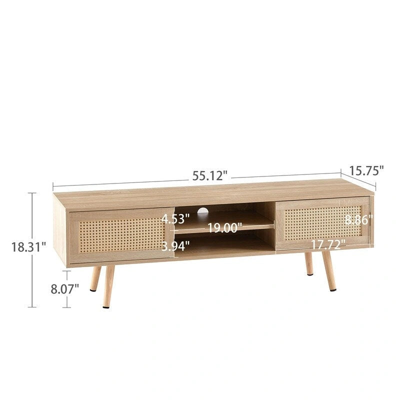 55.12 Rattan TV cabinet, double sliding doors