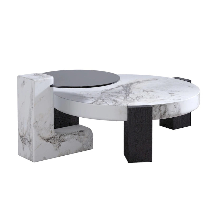 Modern Round Nesting Coffee Table Set of 2 With Glass Top