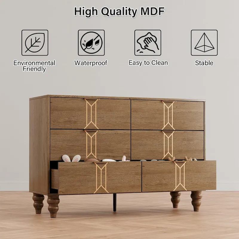 6 Drawer Dresser with Deep Drawers, Modern Wooden Chest Dresser
