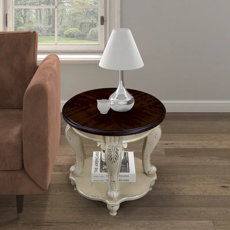 22 Round End Table,Solid Wood Sofa Side Table with Shelf,Living Room Corner Table Easy Assemble