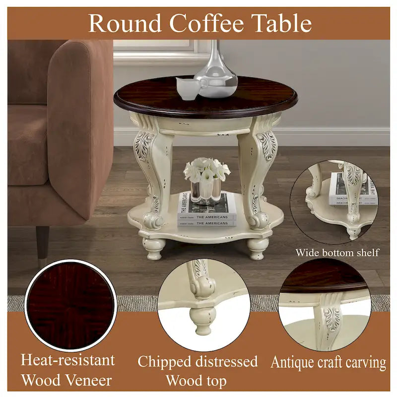 22 Round End Table,Solid Wood Sofa Side Table with Shelf,Living Room Corner Table Easy Assemble