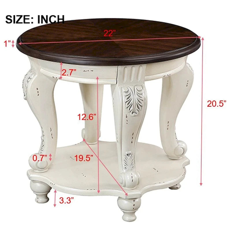 22 Round End Table,Solid Wood Sofa Side Table with Shelf,Living Room Corner Table Easy Assemble