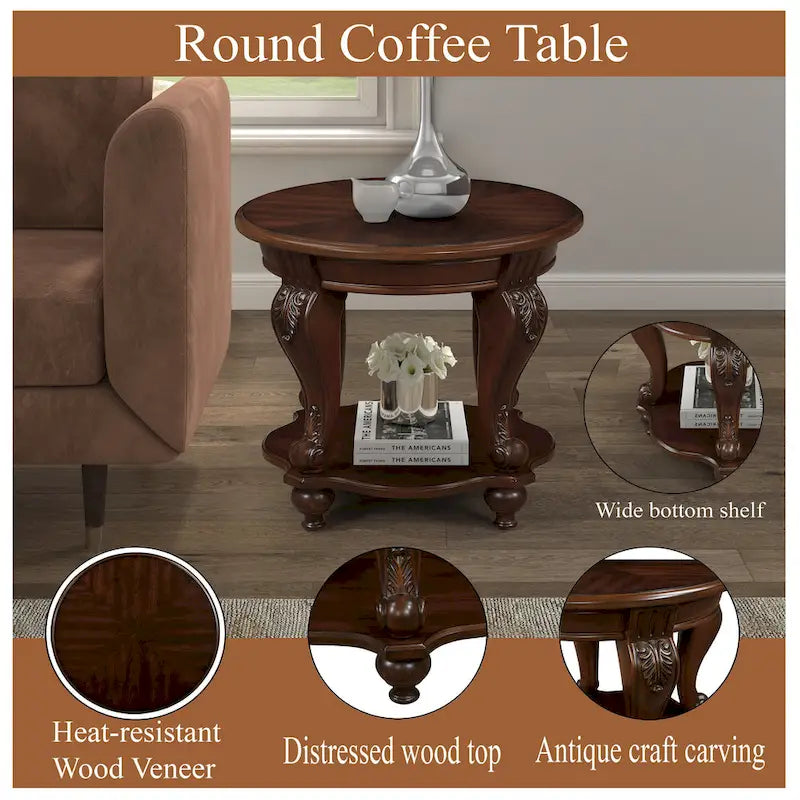 22 Round End Table,Solid Wood Sofa Side Table with Shelf,Living Room Corner Table Easy Assemble