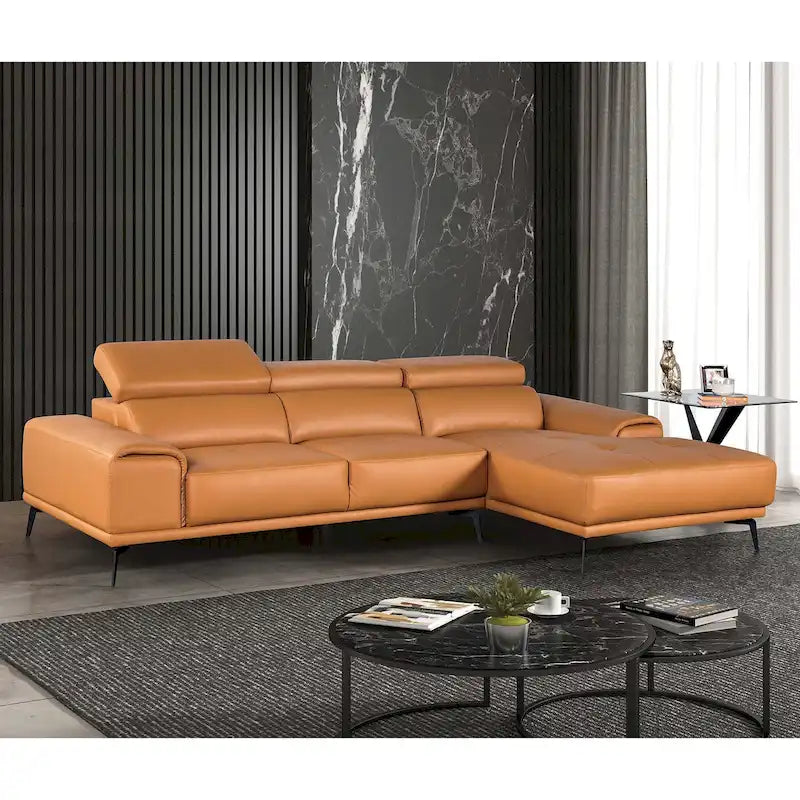 Jacques Modern Low Profile Leather L-Shaped Sectional with Chaise
