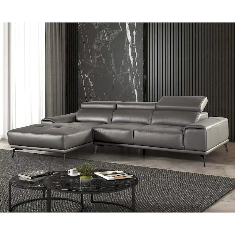 Furniture of America Jacques Modern Low Profile Leather L-Shaped Sectional with Chaise