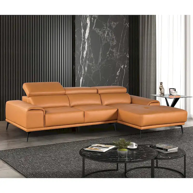 Jacques Modern Low Profile Leather L-Shaped Sectional with Chaise