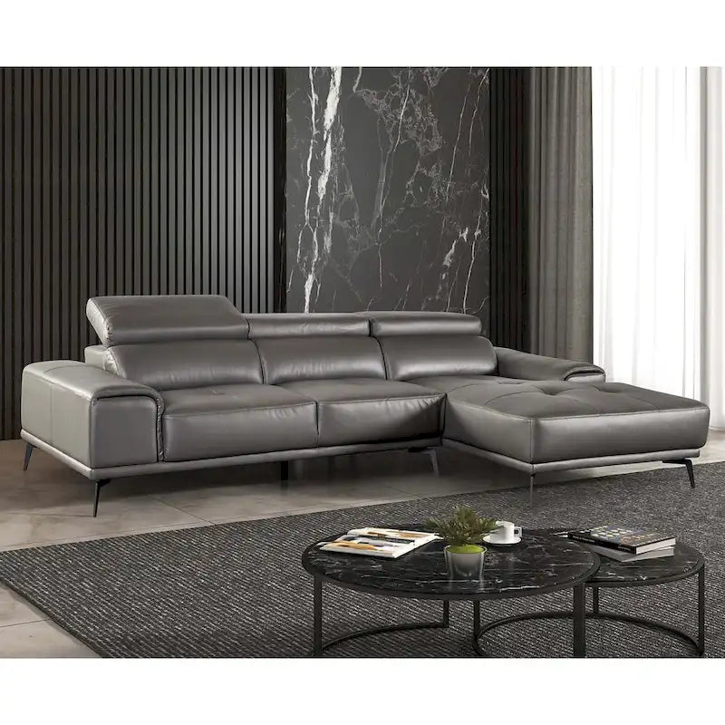 Jacques Modern Low Profile Leather L-Shaped Sectional with Chaise