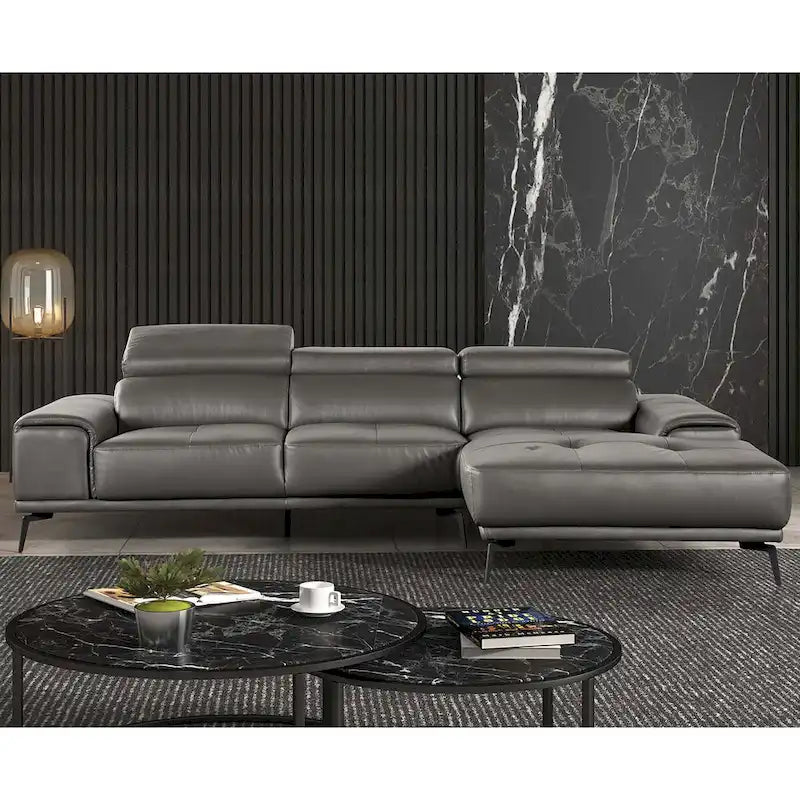 Jacques Modern Low Profile Leather L-Shaped Sectional with Chaise