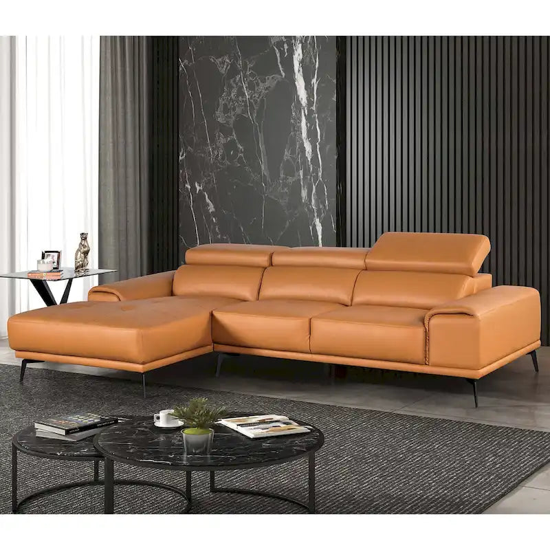 Jacques Modern Low Profile Leather L-Shaped Sectional with Chaise